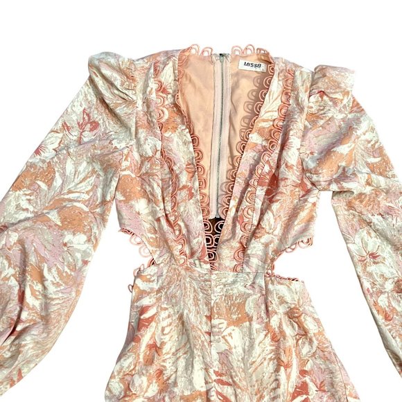 Floral Deep V-Neck Long Sleeve Cut Out Back Romper - Picture 2 of 8